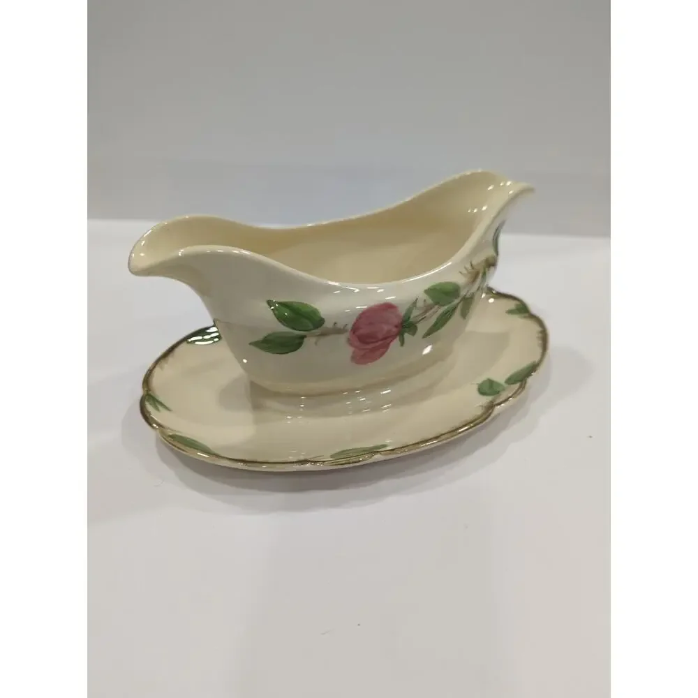 Vintage Franciscan Desert‎ Rose Gravy Boat w/ Attached Drip ~ Underplate USA